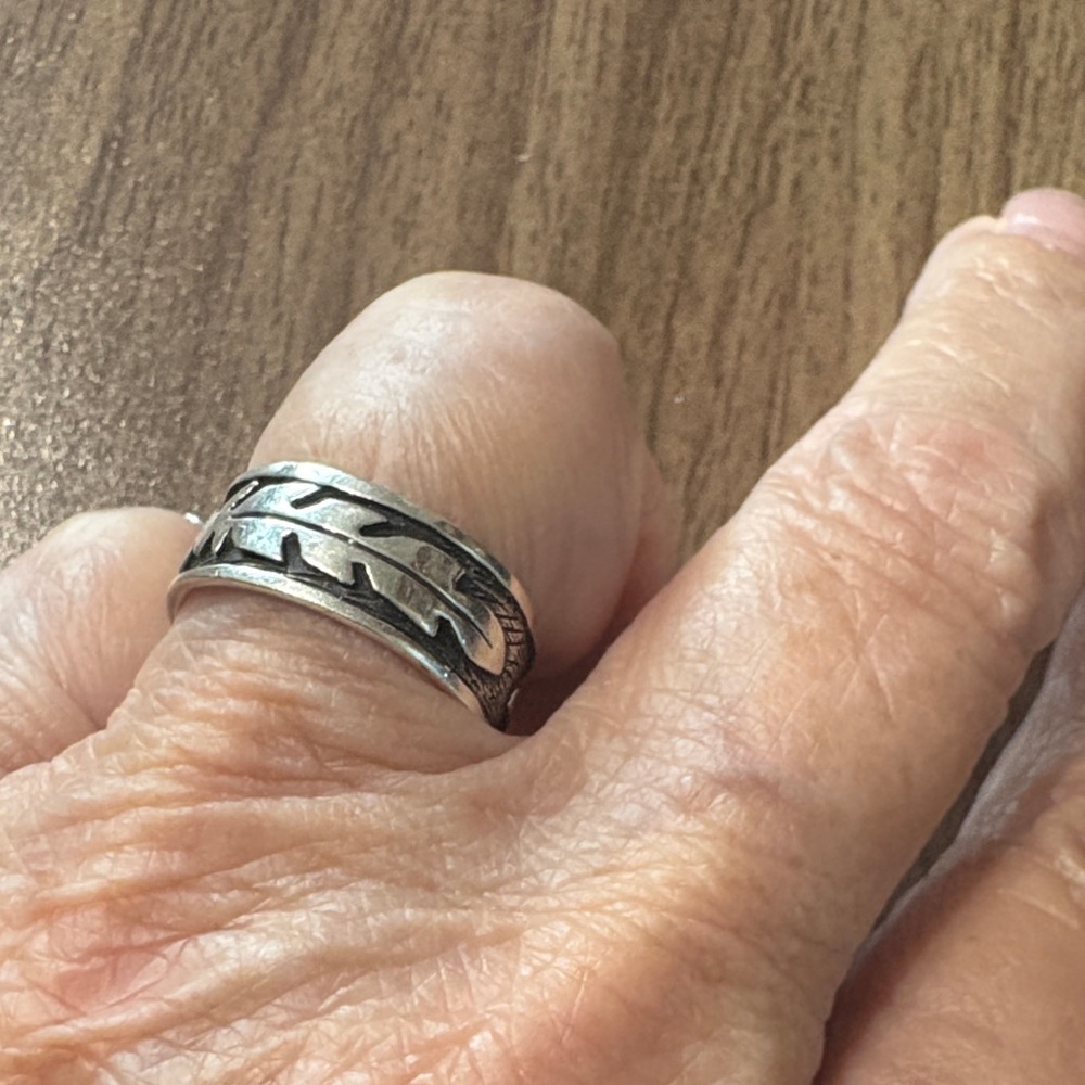 Sterling Silver Feather Band Ring, sz6, stamped 925